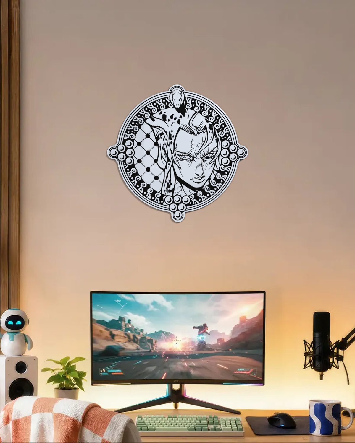 Miroir Diavolo gravé, au mur — bureau gamer