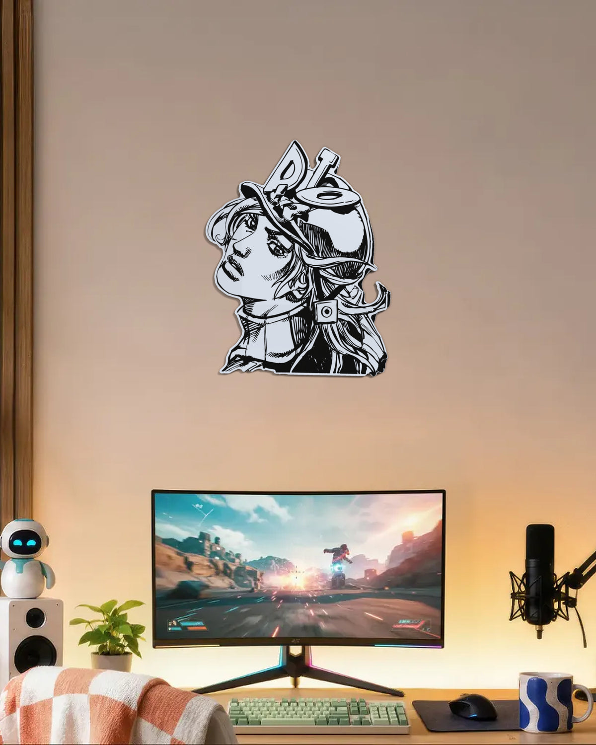 Miroir Diego Brando gravé, au mur — bureau gamer