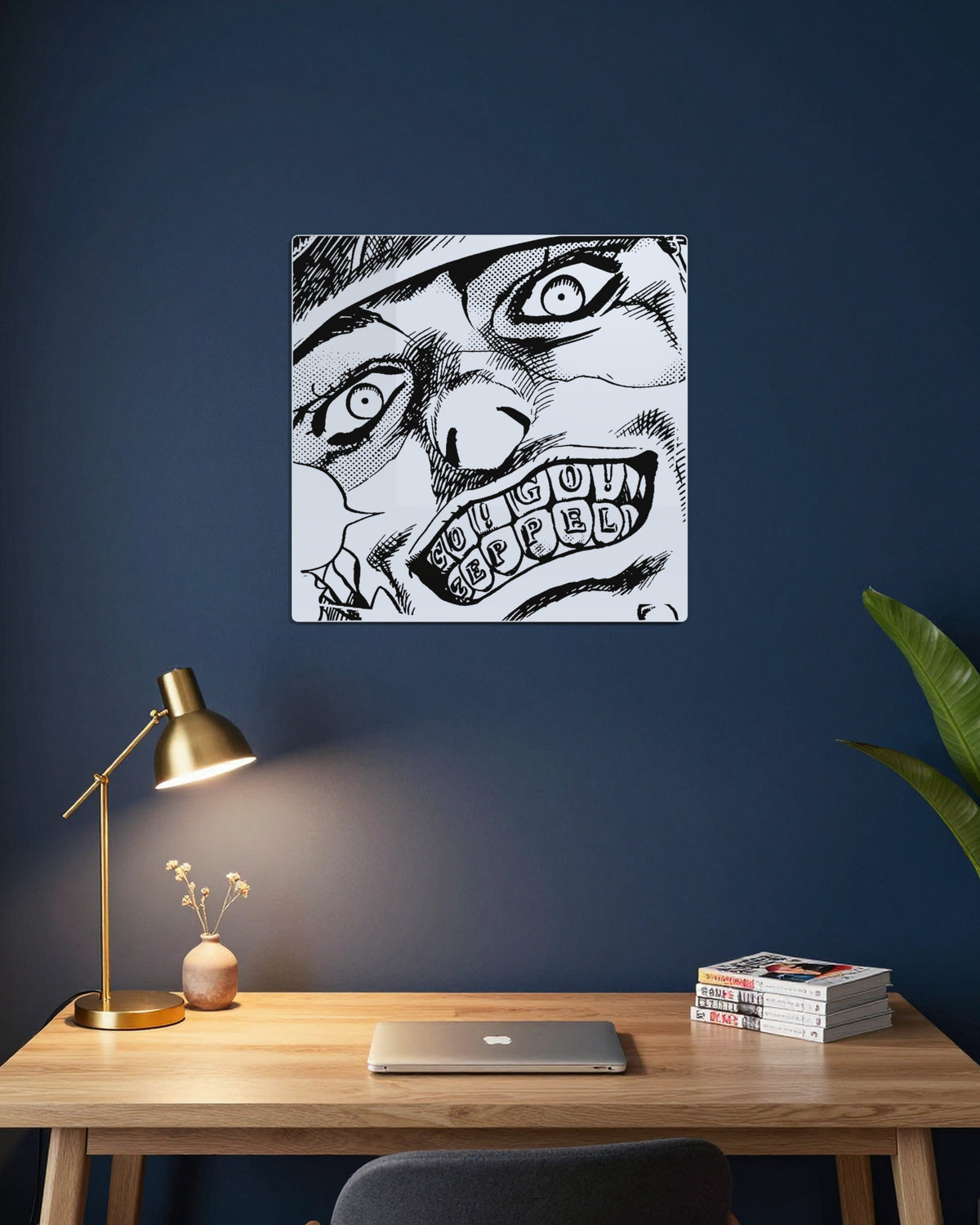 Miroir Gyro gravé, au mur — bureau bleu