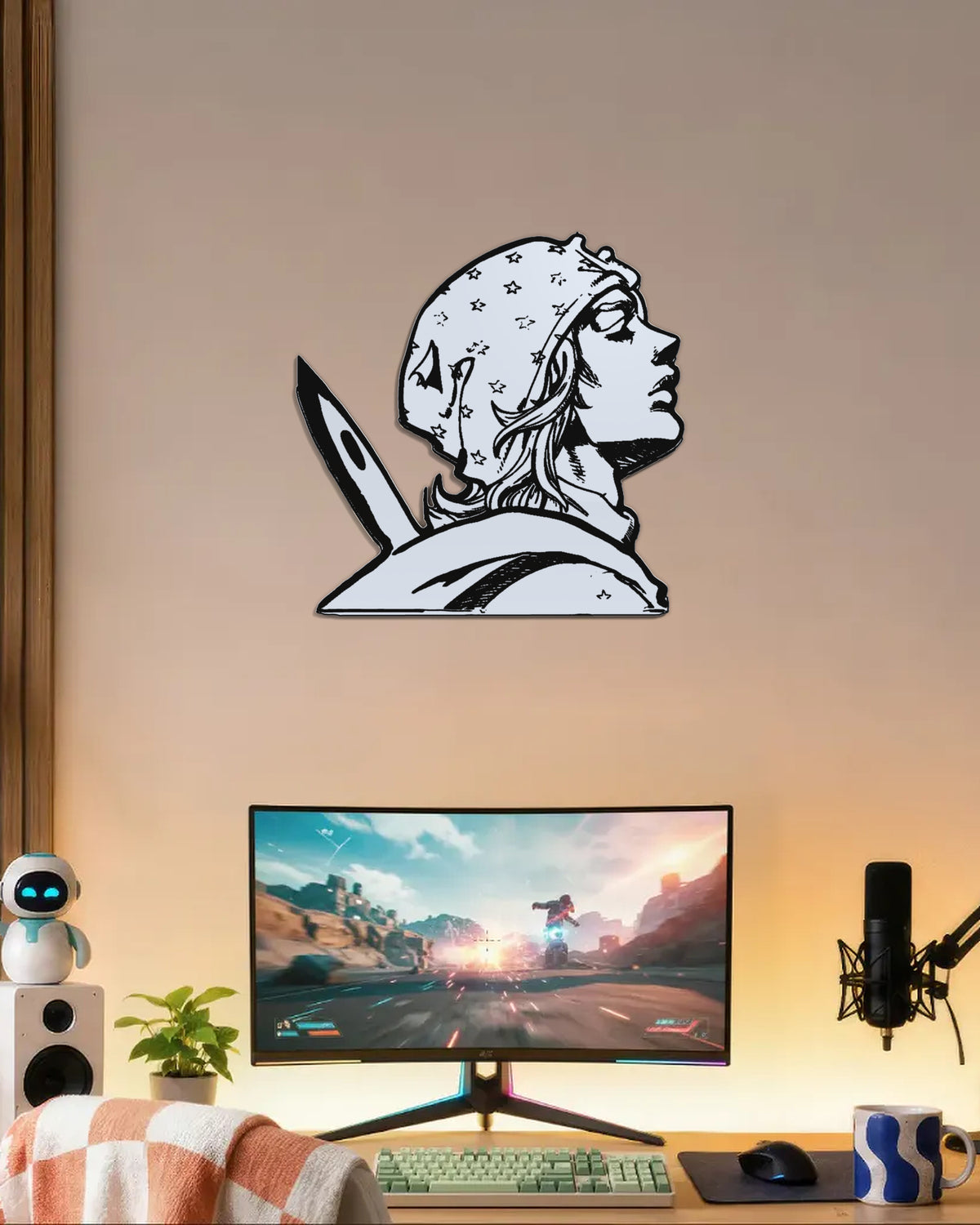 Miroir Johnny gravé, au mur — bureau gamer