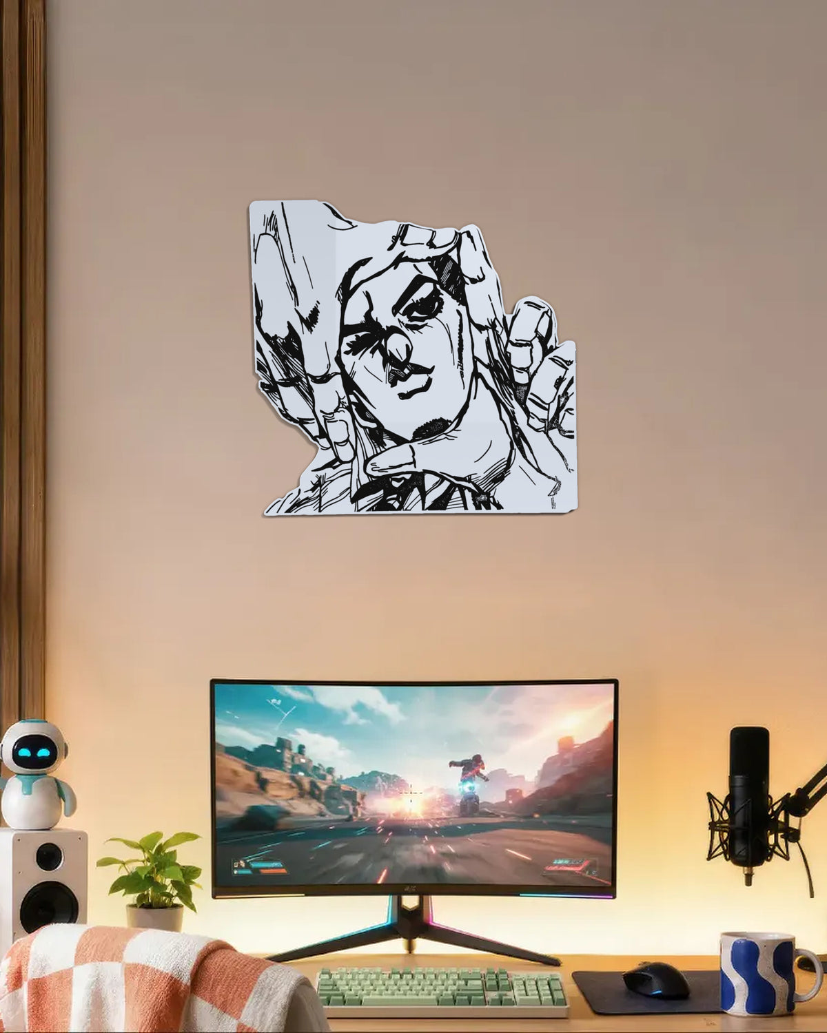 Miroir Kira gravé, au mur — bureau gamer